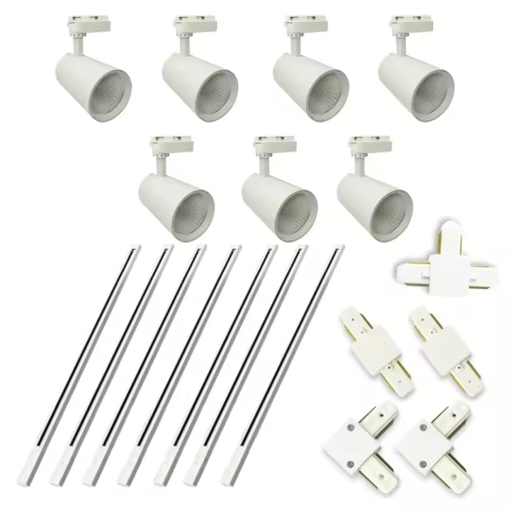 Jandei Pack Completo Listo para Instalar - Focos Techo Led 30W - Luz 4200K - 3000 Lúmenes - Carriles Monofásicos Riel de Superficie 1m 220v - Accesorios Unión - Color Blanco - 1