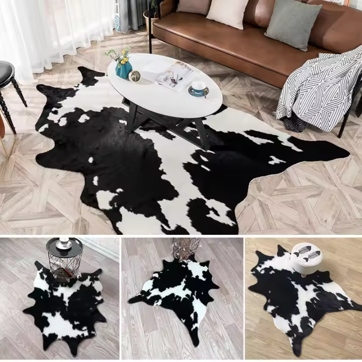 Alfombra De Simulación De Vaca Cojín Para Sala De Estar Y Dormitorio Alfombra Falsa De Pelo Antideslizante Para Adultos - 1