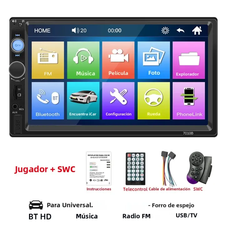 Reproductor Multimedia BT MP5 Para Coche HIPPBQCC 7 Pulgadas Pantalla Táctil HD 2 Din Con Cámara Trasera Y Enlace Espejo FM Aux Universal - 1
