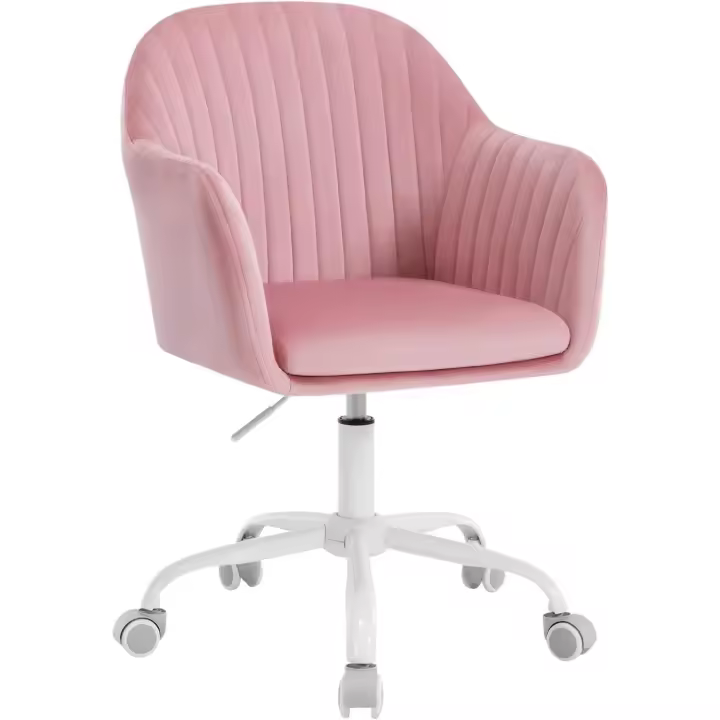 Silla Ergonómica Escritorio, Silla Oficina Giratoria con Ruedas, Respaldo Ancho, Asiento Amplio, Altura Ajustable, Terciopelo, Rosa - 1