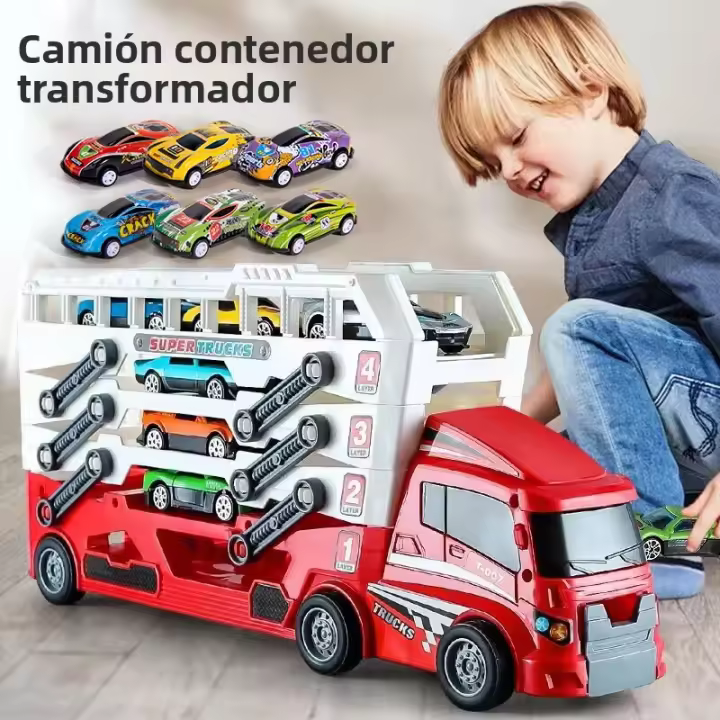 Camión De Construcción Con Contenedor Ejector Y 6 Coches De Aleación Juguete Para Niños Con Accionamiento De Retroceso Regalo De Navidad Y Acción De Gracias - 1