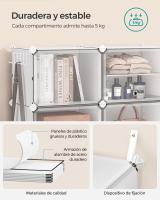 Zapatero Modular de Plástico con 12 Compartimentos y Puertas - Estantería de 32x124.4x124.6 cm, Marco de Acero, Paneles de Plástico, Color Blanco - details 3