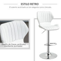 HOMCOM Juego de 2 Taburetes Altos de Cocina y Giratorio Taburetes Altos de Cuero Sintético con Respaldo y Estructura de Metal 47x51,5x92-114 cm Blanco - details 5