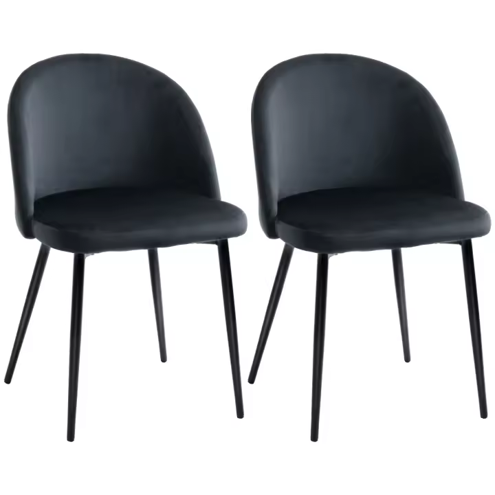 HOMCOM Juego de 2 sillas de comedor Silla de cocina escandinava Silla tapizada de terciopelo con patas cónicas de metal, para sala de estar, comedor - 1