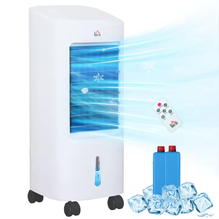 HOMCOM Climatizador Evaporativo 3 en 1 Enfriador de Aire 65 W Depósito de 7L Temporizador hasta 7,5H 3 Velocidades 3 Modos Oscilación Mando a Distancia Cajas Hielo para Hogar Oficina Blanco - 1