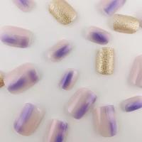 Pegatinas De Uñas Aurora Morada 24 Piezas Cuadradas Brillantes Color Gradient Sólido Elegantes Y Lujo Removible Resina - details 2