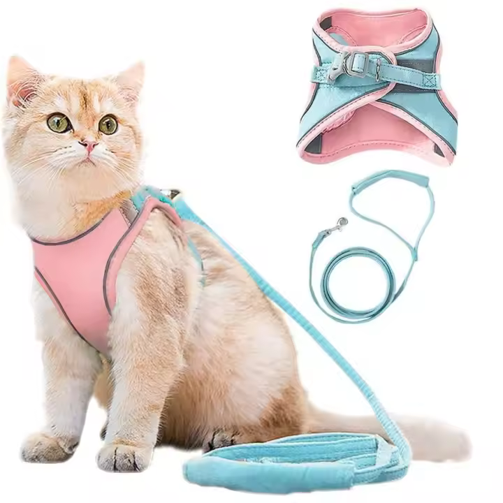 PORCHEDDU Arnés y Correa para Gatos para pasar a prueba de fugas, Chaleco ajustable para gatitos con Tira Reflectanti, rosa, S - 1