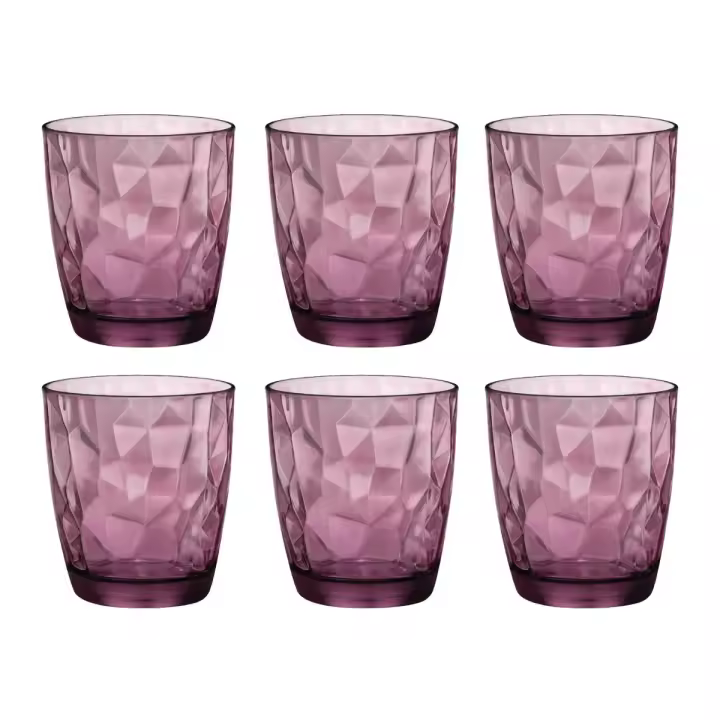 Bormioli Luigi - Colección Diamond - Vasos Bajos de Vidrio - Morado Brillante - Fácil de Limpiar - Material 100% Saludable - 1