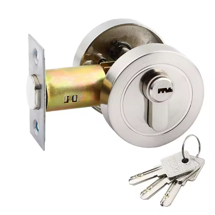 Cerradura de puerta de entrada de aleación de zinc, cerrojo de un solo cilindro, cerradura de cerrojo redondo con llaves, cerradura de puerta invisible - 1