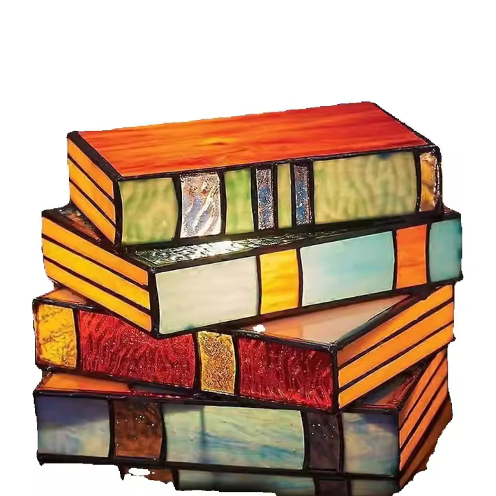 Vidrieras apilados libros lámpara, libros apilados lámpara de cristal luz de la noche, lectura Nook iluminación lámpara de mesa, iluminación libro lámparas, lámpara de mesa decoración del hogar - 1