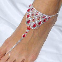 Pulsera De Tobillo Para Mujer En Cristal Rojo Rubí Stonefans Cadena De Pie Con Diamantes Boho Moda Geométrica Ajustable De 20cm-28cm - details 0