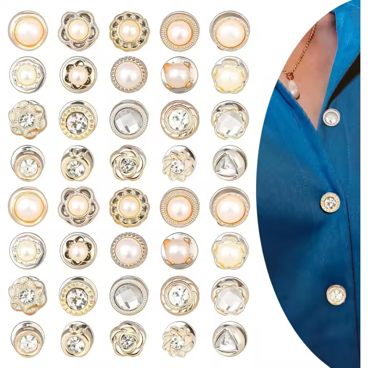 40 Piezas Broche de Moda para Mujer Pin de Fondo Sin Costumbres Broches de Perlas y Diamantes de Imitación Botones Decorativos Pins para Ropa Sombreros Bolsos Manualidades DIY - 1