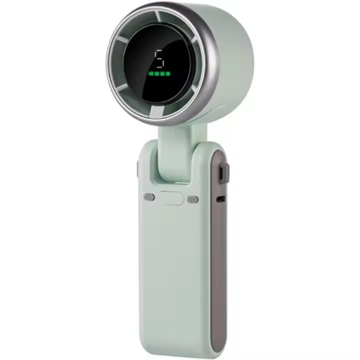 Ventilador de mano plegable, mini ventilador portátil, batería recargable, 5 velocidades, pantalla LED, motor sin escobillas, ventilador eléctrico USB plegable para mujeres y niñas (verde) - 1
