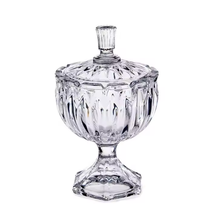 Bombonera pequeña de cristal, con tapa, forma de copa, diseño rayas - 1