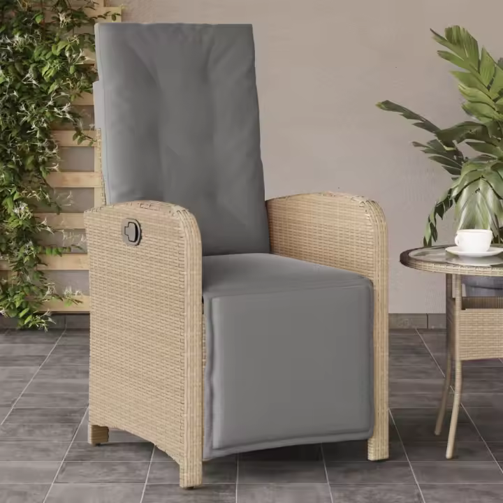 vidaXL Sillón reclinable de jardín con reposapiés ratán PE beige mixto - 1