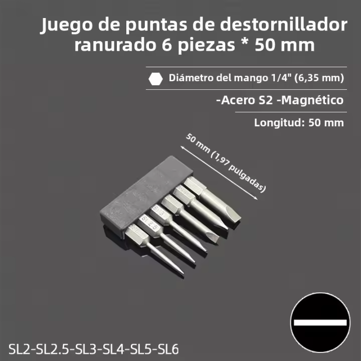 Juego De Puntas De Destornillador Planas Magnéticas 50/100mm 2.0-6.0mm Con Cabeza Plana Para Herramientas Eléctricas Y Manuales 1/4 Pulgada Hexagonal - 1