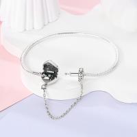 Pulsera De Corazón Rosado En Plata De Ley 925 Con Cadena De Seguridad Estrellada Y Luna Cadena De Serpiente Adecuada Para DIY Joyería Con Encantos Y Cuentas Para Mujer - details 1
