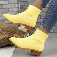 Botas De Tobillo Para Mujer Moda Media Altura Tacón Puntera Punzada Tejidas BotinesChelsea Casual Zapatos De Tacón Suelto Pumps - details 5