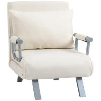HOMCOM Sofá Cama de 1 Plaza 2 en 1, Sillón Cama Plegable Tapizado en Ante Sintético, con Respaldo Ajustable en 5 Niveles y Almohada Acolchada, para Oficina, Dormitorio, Salón, 65x69x80 cm, Crema - details 0