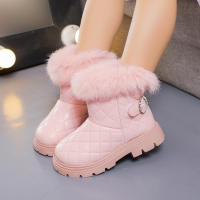 Botas De Invierno Para Niñas De Moda Con Pelo De Pluma Grueso Y Cálido Color Sólido Botas Cortas Para Niñas Estilo Británico Con Cierre SLIP-ON Talla Verdadera - details 9