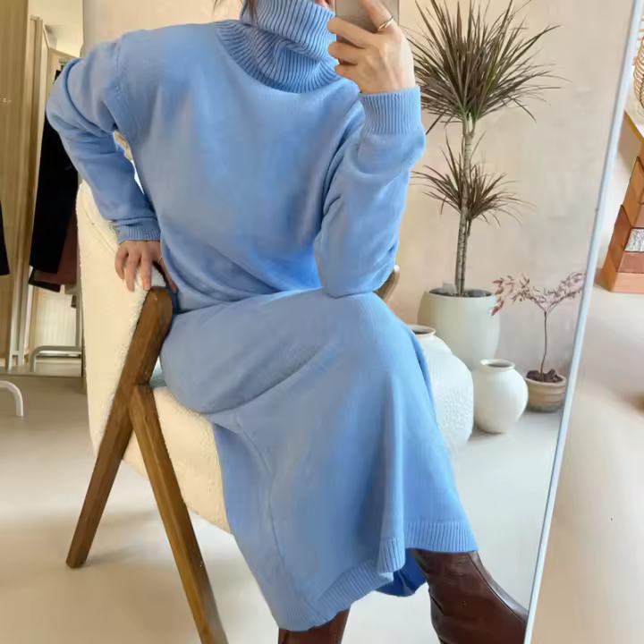 Vestido De Suéter Para Mujer Estilo Japonés Y2K Cuello Alto Manga Larga Grueso Suéter De Lana Larga Elegante De Otoño Invierno - 1