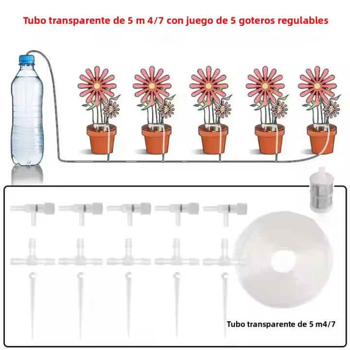 Kit De Riego Por Drip Para Jardín Con Tubo De 4/7mm Ajustable Y Válvula Reguladora 10/20/30M Sistemas De Riego Para Plantas - 1