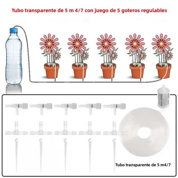 Kit De Riego Por Drip Para Jardín Con Tubo De 4/7mm Ajustable Y Válvula Reguladora 10/20/30M Sistemas De Riego Para Plantas - 1