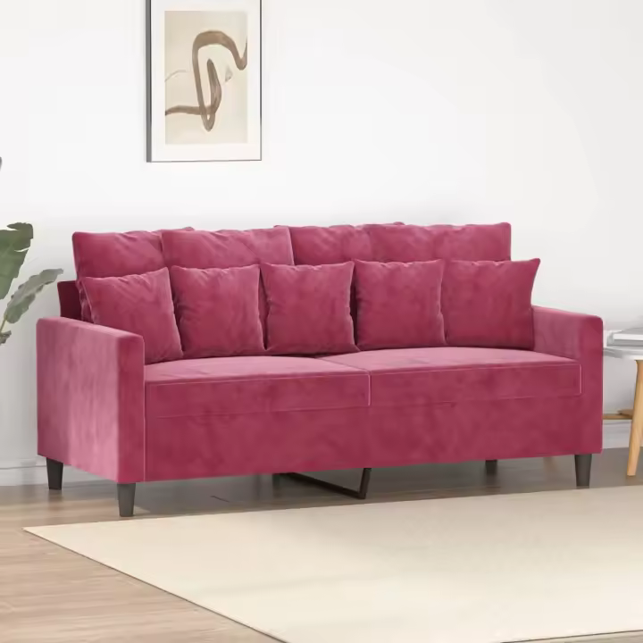 vidaXL Sofá de 2 plazas de terciopelo rojo tinto 140 cm - 1