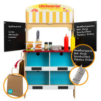 WOOMAX - Cocina de madera 4 en 1 con heladería y supermercado, juguete interactivo con luz y sonido, 60x40x109 cm, 31 piezas y accesorios para cocinar y vender, ideal para juegos de rol, +3 años, juguete educativo y multifuncional con detalles realistas - details 7