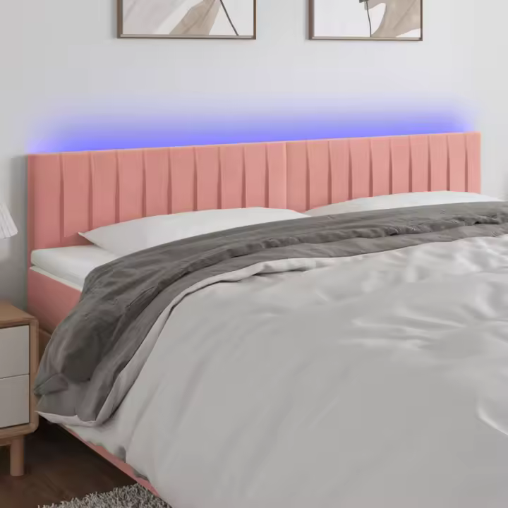 vidaXL Cabecero con LED de terciopelo rosa 180x5x78/88 cm - 1