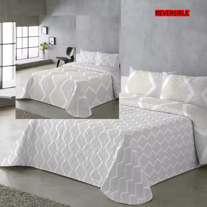 UNIFABRIC HOME TEXTIL Colcha Bouti Primavera Verano Reversible Color Dorado Mod.AZURA Cama 90 ,105,135 y 150  Ligeras y Suaves ,Incluye fundas de cojín,Termosellada No hace bolitas y facil planchado - 1