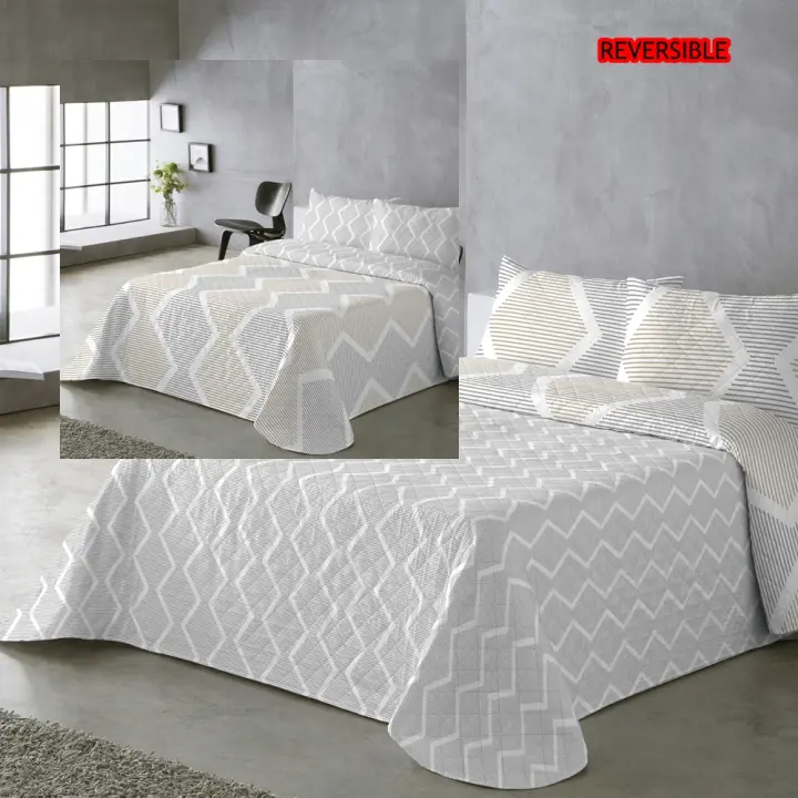 UNIFABRIC HOME TEXTIL Colcha Bouti Primavera Verano Reversible Color Dorado Mod.AZURA Cama 90 ,105,135 y 150  Ligeras y Suaves ,Incluye fundas de cojín,Termosellada No hace bolitas y facil planchado - 1