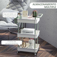 HOMCOM Carrito de Almacenamiento de 3 Niveles Carrito de Cocina con Asa y Caja Extraíble para Salón Comedor Oficina Baño 50x29,4x77 cm Blanco - details 3