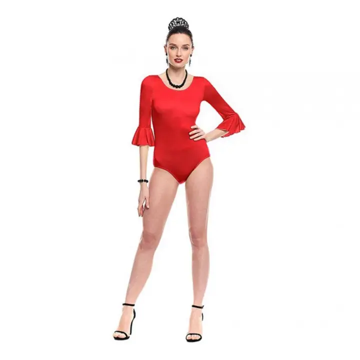 Partilandia Body o maillot Sevillana Licra con Volante rojo para mujer - 1