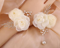 Elegante Boutonniere De Rosas De Cristal Blanco Para Boda Set De Flores De Mano Para Cocktail Prom Corsage Esencial Para Lapel O Muñeca - details 1