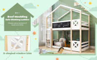 Cama Infantil Casa EN EL Árbol with Escalera 90x200 cm, Cama Elevada Infantil-2x Marco de Listas-Natural & Blanco - details 4