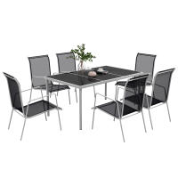 Outsunny Conjunto de Comedor de Exterior Juego de Comedor de Jardín de 7 Piezas con 1 Mesa 6 Sillas Apilables y Marco de Acero para Terraza Patio Negro - details 0