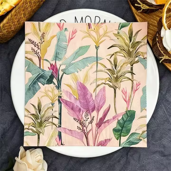 Toallas De Papel Florales 33cm 2 Capas De Pulpa De Madera Virgen Para Restaurante Hotel Hogar Toallas De Tela Colorida 20 Hojas - 1
