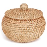 Cesta de Almacenamiento de Ratán Redonda con Tapa para Pan y Snacks de Frutas Estante de Mesa Organizador de Hogar - details 0