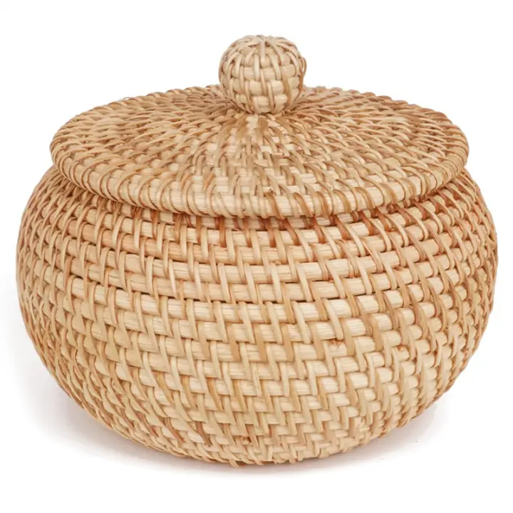 Cesta de Almacenamiento de Ratán Redonda con Tapa para Pan y Snacks de Frutas Estante de Mesa Organizador de Hogar - 1