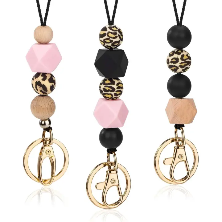 Cordón para el Cuello 3 Piezas Cuerda Neck Lindo Silicona con Cuentas Neck Lanyard Strap con Cierre de Langosta Giratorio para Llaves, USB, Teléfono Móvil, Tarjetas de Ldentificación - 1