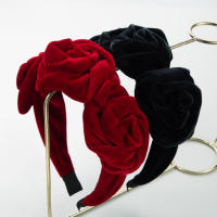 Diadema De Flores De Terciopelo Dorado Multicapa Coreana Para Mujeres Estilo Vintage Adorno De Cabello De Moda Y Elegancia - details 1