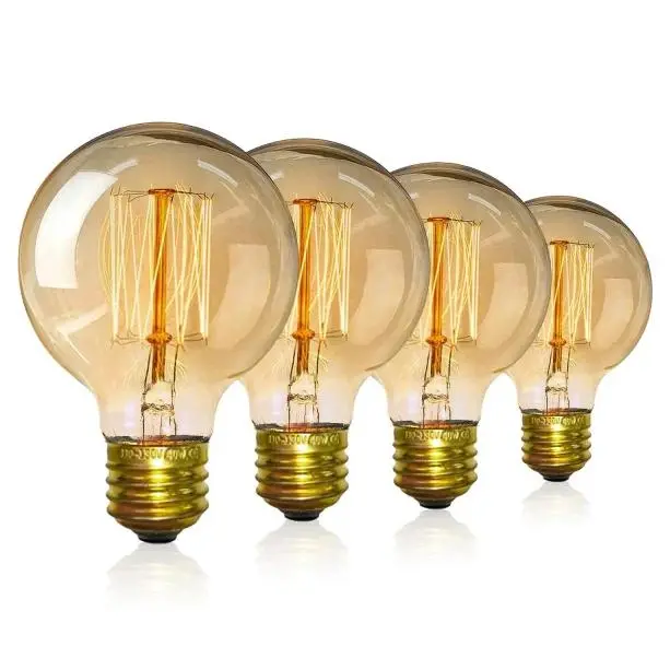 Paquete de 4 bombillas Edison vintage - Bombillas globo - Luz cálida 40 W G80 E27 - 1