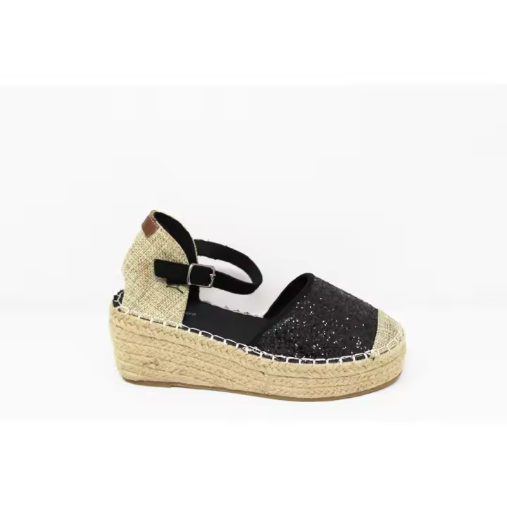 sandalias glitter negro mujer cuña comodas - 1