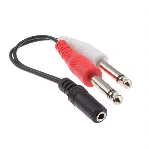 Cable audio 2x 6.35 mono a 3.5mm hembra estereo 0.20 M Negro - 1
