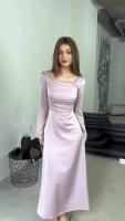 Vestido Elegante De Seda Mercerizada Violeta Para Mujer Con Manga Larga Y Cuello Cuadrado Con Dobladillos Y Cierre De Encaje Vestido Formal De Pierna Larga Para Mujer - details 1