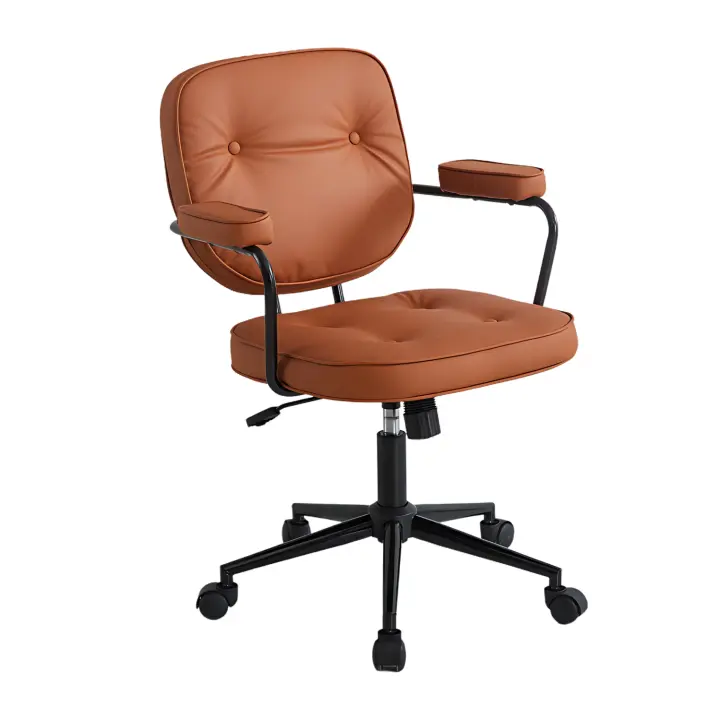 LUTODY - Silla de oficina escritorio vintage, Respaldo acolchado transpirable, Asiento ergonómico de látex forrado de polipiel premium, Función inclinación reposaespalda, Rueda giratoria 360º, Pata metálica metal, Escritorio, Despacho - 1