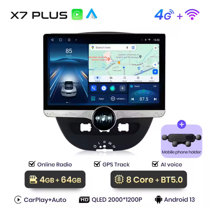 Junsun 11.5" QLED 2K Radio Android 13 CarPlay Auto para Peugeot 107 Toyota Aygo 2005 2006 2007 2008 2009 2010 2011 2012 2013 2014 sistema multimedia inteligente con CarPlay - 1