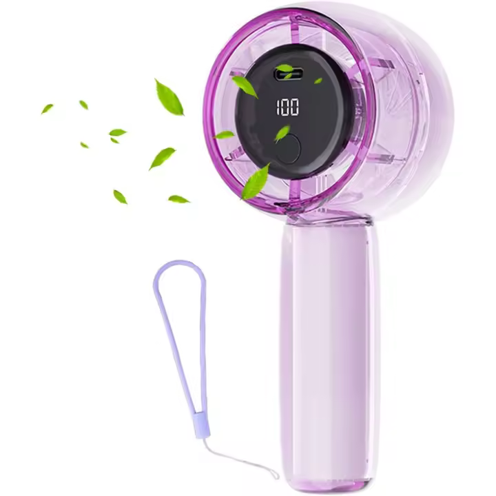 Ventilador portatil con LED Luz,ventilador de mano velocidad ajustable (1 – 100),con indicador visual, batería recargable,para Viajes/Deporte/Playa,Blanco - 1
