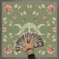 Mantel De Tela Para Cartas De Tarot 1pc Decoración De Juego De Cartas Pagan Con Fases De Luna Y Flores Estilo Pagan Para Atril Y Brujería - details 12